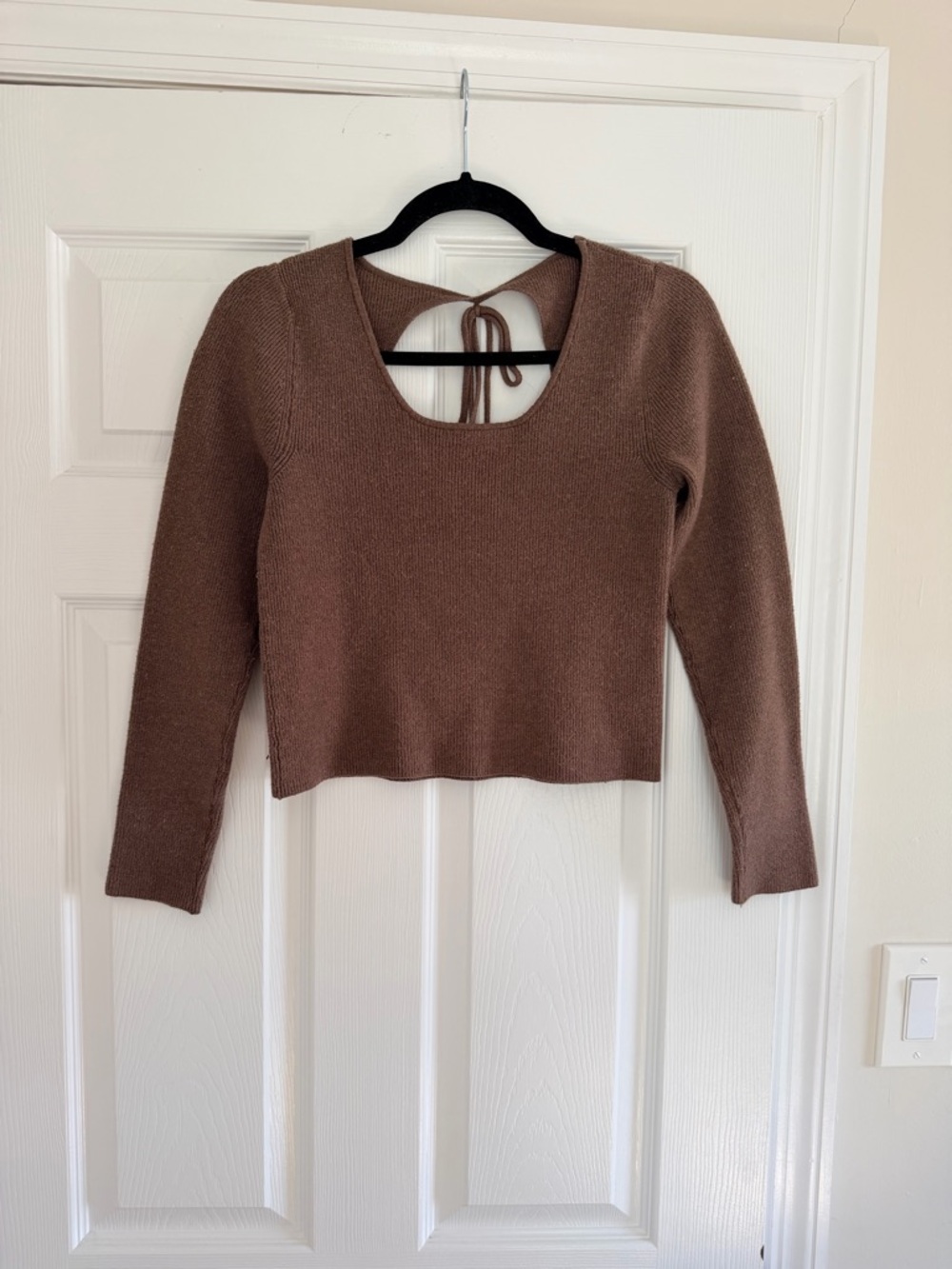 Anthropologie Brown Scoop Neck Tie-Back Sweater